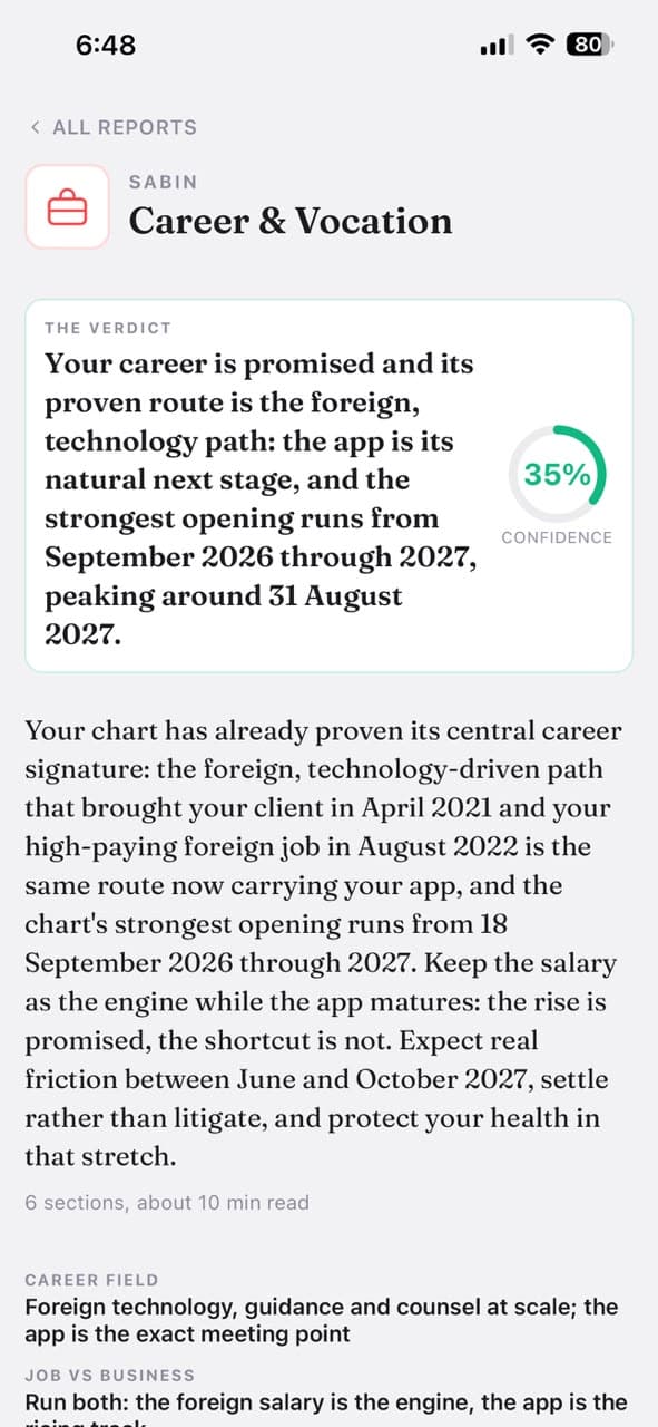Personal reports: Career report opening
